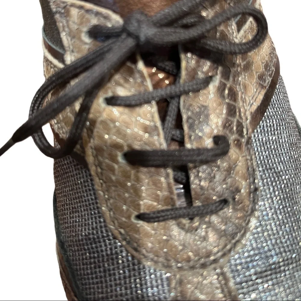 Sesto Meucci Brown Leather Snakeskin Jaxine Comfort Fashion Sneakers Sz 7.5